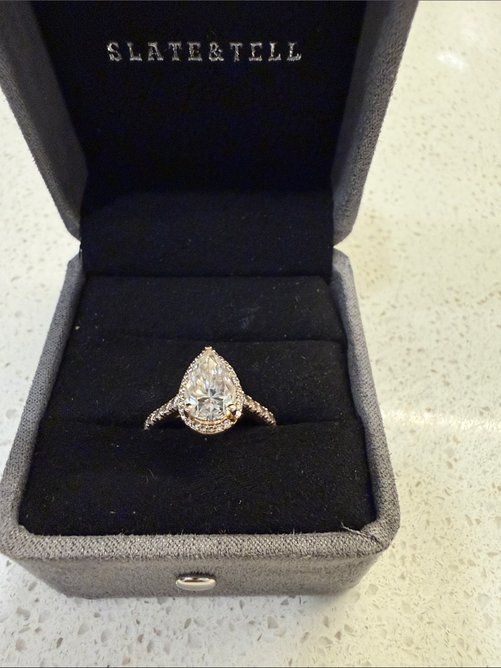 Pear-Cut Halo Engagement Ring in Rose Gold